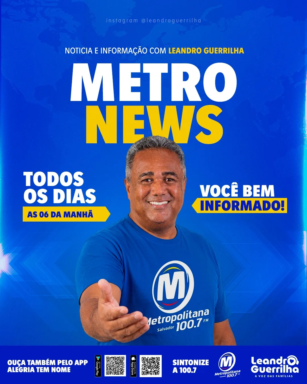 O Assunto é Rádio — O radialista Leandro Guerrilha está à frente do Metro News, programa dedicado a notícias e informações para quem deseja começar o dia bem informado. A atração vai ao ar diariamente, a partir das 6h da manhã, na Metropolitana FM 100,7, em Salvador. Com a proposta de levar ao público os principais acontecimentos e informações relevantes para o dia a dia, o programa busca manter os ouvintes atualizados desde as primeiras horas da manhã, com a experiência e a comunicação característica de Leandro Guerrilha. Além da transmissão pelo rádio, o público também pode acompanhar a programação pelo aplicativo Alegria Tem Nome, ampliando […]